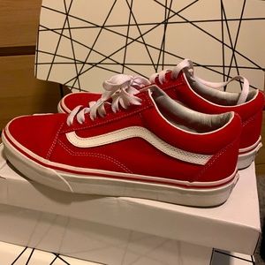 Red and white previously worn vans